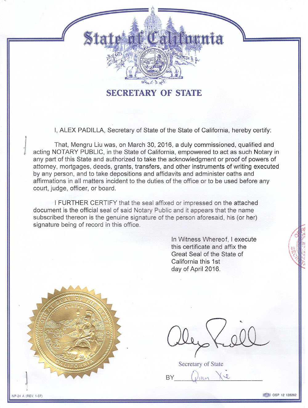 State of California Secretary of State